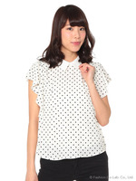 ドット柄衿付袖フリルTOPS