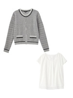 [L]ノーカラージャケット風カーディガンSET