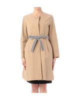 リボンベルトつきノーカラー比翼コート