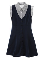 【ECURY】ストライプフリルシャツドッキングワンピース