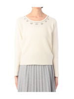 ビジューつき綿ニットプルオーバー