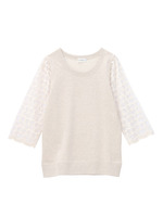 フラワー柄シースルー七分袖カットソー