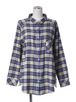 Check gather shirts/BLUE