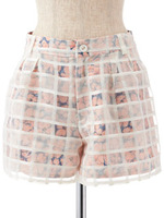 Oシースルーフラワーチェックパンツ/ホワイト