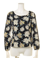 Oペインティングフラワーブラウス/ネイビー