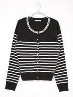 Uネックカーデ(ショート)/ブラック×ホワイト