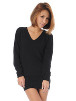 Vネックシンプルワンピース/BLACK