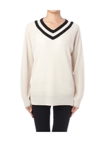 Vネックライン入りニットプルオーバー/グリーン(022)