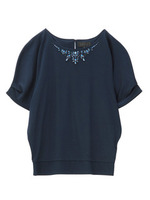 [L]ビジュー使いドルマンカットソー/ネイビー系(093)