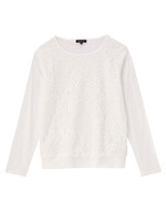[L]フロントレースクルーネックカットソー/ホワイト(001)