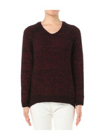 [L]ミックスカラーVネックニットプルオーバー/レッド系(564)