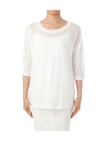 [L]リブラウンドネックドルマンスリーブカットソー/ホワイト(601)