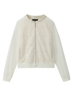 [L]レース切り替えジップジャケット/ブラック(019)