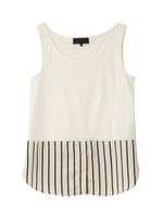 [L]異素材ストライプ切り替えタンクトップ/ブラック(019)