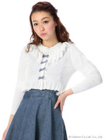 【LIZ LISA】衿フリルリボンカーデ/ホワイト