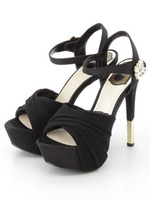 【R&E】ビジューボタンシフォンサンダル/ベージュ