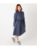 ゆるチェックシャツワンピース/ネイビー(293)