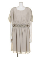 ウエストビジュー切替ドレス/Gray