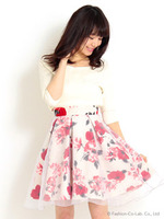 オーガンジーフラワーフレアスカート【Summer】/レッド