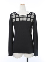 カットウィンドウ長袖T/ブラック