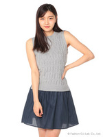 ケーブルT／NニットギャザーSKドッキングOP/Navy