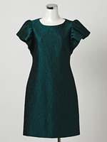 サテンフレアスリーブワンピース/グリーン