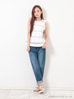 シースルーボーダーブラウス/NAVY