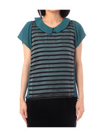 シースルーボーダー襟つきブラウス/ベージュ系(051)