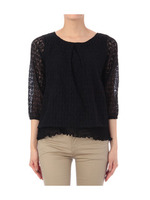 シフォンプリーツレースブラウス/ブルー系(091)