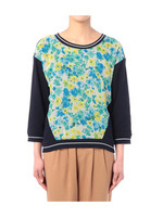 シフォン花柄切り替えトレーナー/ブルー(192)