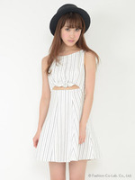 ストライプリボンワンピース/ライトブルー