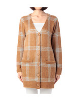 チェックVネックロングニットカーディガン/ブラウン系(241)