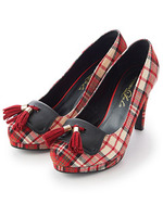 チェックタッセルパンプス/ネイビー