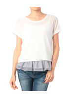 ニットソー×シフォンペプラムキャミソール/ホワイト(003)