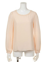 ネックビーズブラウス/LTピンク