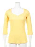 ハートネックリブボーダー7分袖Tシャツ/イエロー