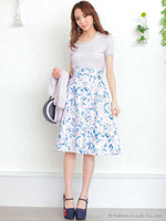 ハイウエストリーフ柄スカート/ピンク