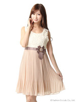 パーティードレス・バラ柄プリーツドレス/クロ