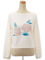 ビーズプリントウラケトップス/ライトブルー