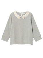 ビジューつきラウンドカラー七分袖カットソー/ライトグレー(911)