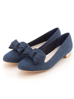 ビジューヒールリボンオペラパンプス/DENIM