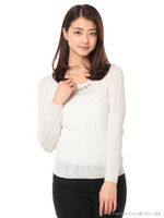 ビジューリブトップス/ピンク