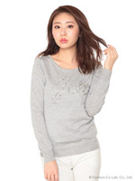 ビジュー刺繍ロゴニット/ブラック