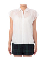 フレンチスリーブ比翼コットンシャツ/ホワイト(001)