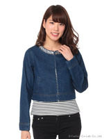 ボーダーTシャツ付きデニムビジュージャケット/インディゴブルー