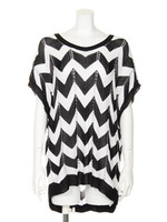 ボーダーすかしトップス/BLK