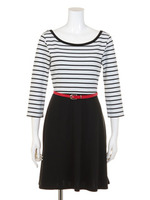 ポンチボーダーベルト付きOP/ホワイト�