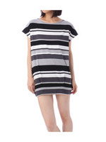 マルチボーダーボートネックワンピース/レッド&オレンジ系(368)