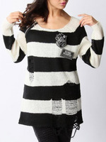 モヘアボーダーブロークンニット/RD/BK