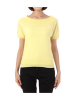 リブ切り替え半袖ニットプルオーバー/イエロー系(032)